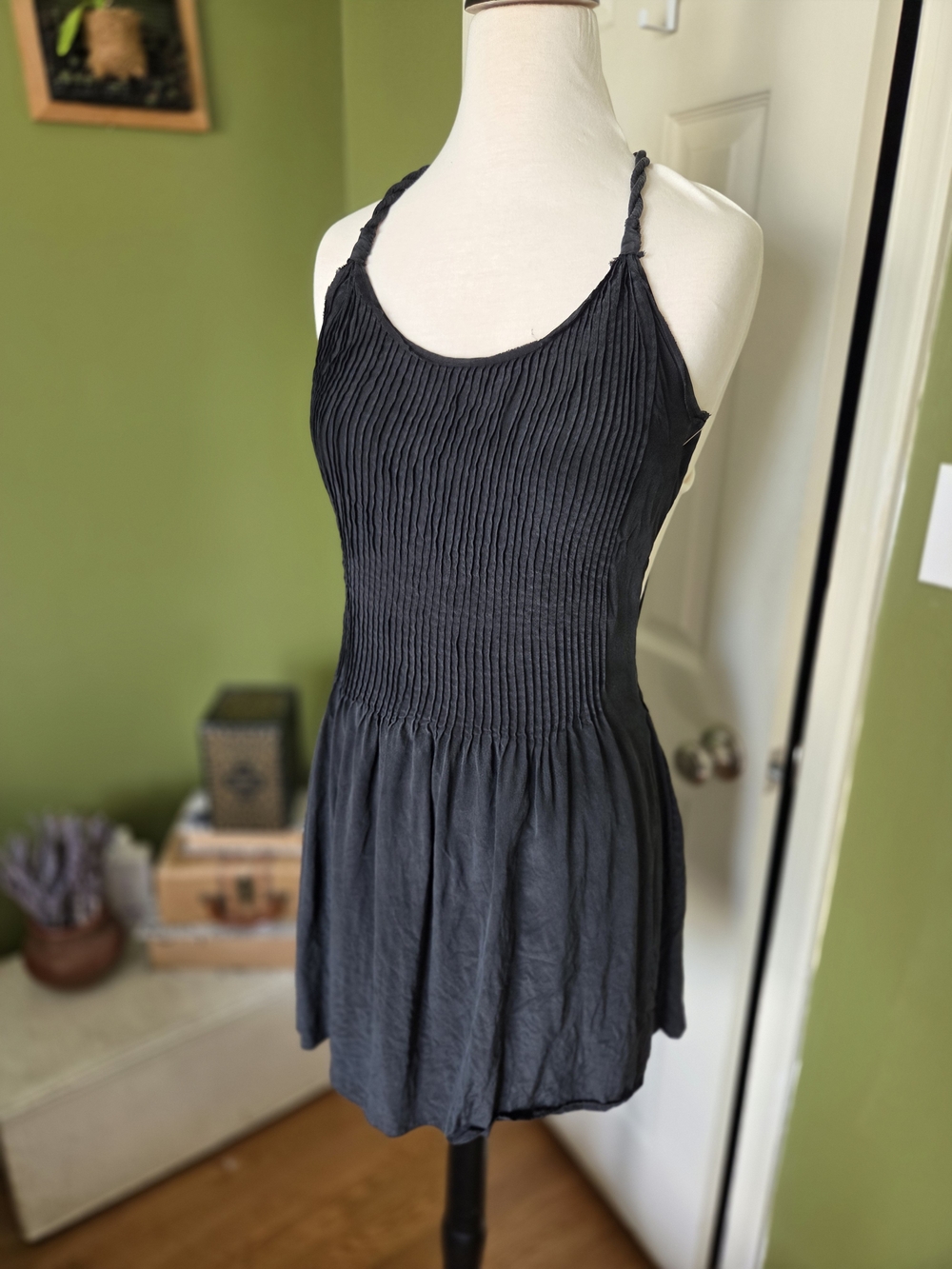 Banana Republic 100% Silk Smocked Halter Mini Dress